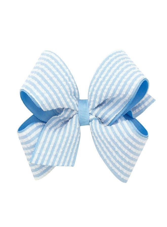 Wee Ones Medium Girl's & Baby Girl's Seersucker Bow - Blue - Image 1